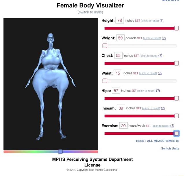 Female Body Visualizer (switch To Male) Height: 78 Inches Se (click To ...