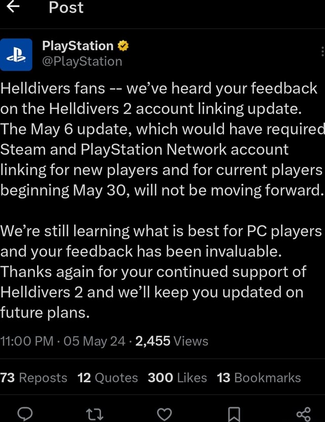 Learning Post PlayStation @ @PlayStation Helldivers Fans We've Heard ...